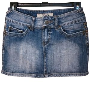 YMI Blue Denim Studded Mini Jean Skirt, Junior, Size 0